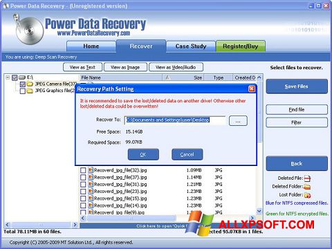 Captura de pantalla Power Data Recovery para Windows XP