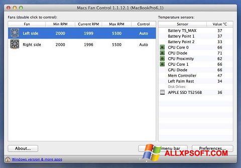 Captura de pantalla Macs Fan Control para Windows XP