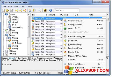 Captura de pantalla KeePass para Windows XP