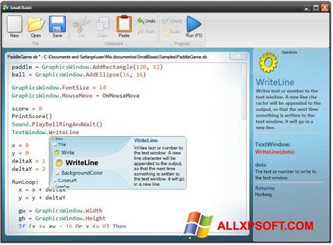 Captura de pantalla Small Basic para Windows XP