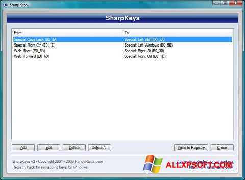 Captura de pantalla SharpKeys para Windows XP