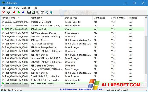 Captura de pantalla USBDeview para Windows XP