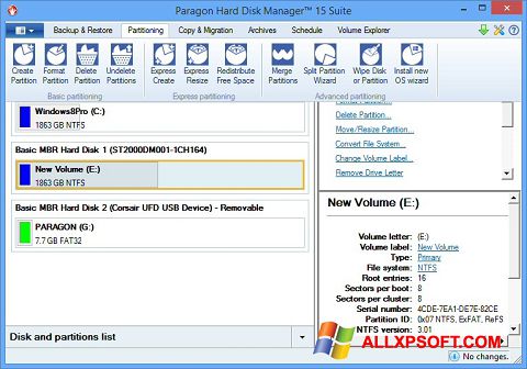 Captura de pantalla Paragon Hard Disk Manager para Windows XP
