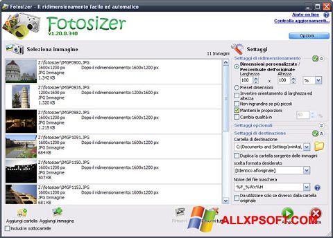 Captura de pantalla Fotosizer para Windows XP