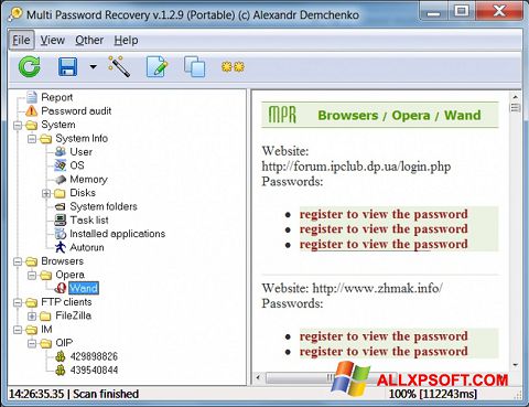 Captura de pantalla Multi Password Recovery para Windows XP