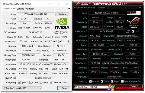 Captura de pantalla GPU-Z para Windows XP