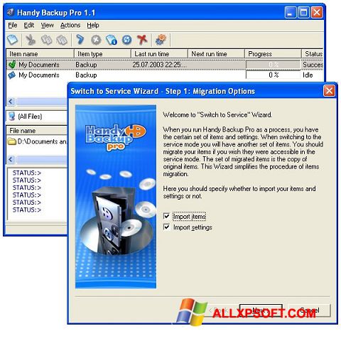 Captura de pantalla Handy Backup para Windows XP