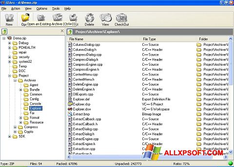 Captura de pantalla IZArc para Windows XP
