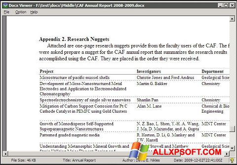 Captura de pantalla DocX Reader para Windows XP
