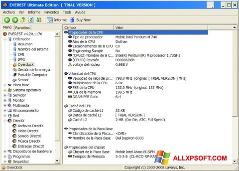 Captura de pantalla EVEREST Ultimate Edition para Windows XP