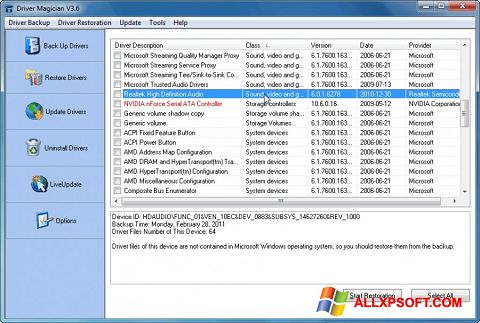Captura de pantalla Driver Magician para Windows XP