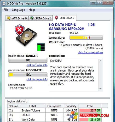 Captura de pantalla HDDlife para Windows XP