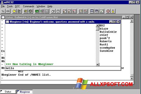 Captura de pantalla mIRC para Windows XP
