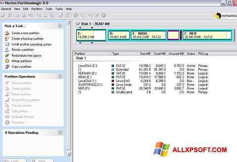 Captura de pantalla Norton Partition Magic para Windows XP