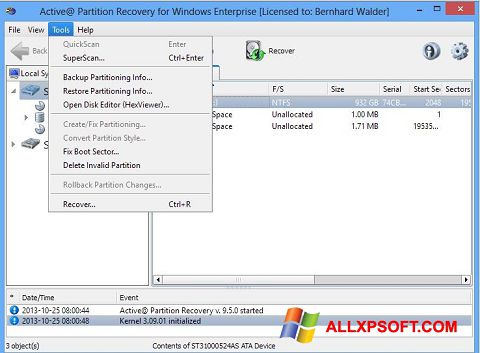 Captura de pantalla Active Partition Recovery para Windows XP