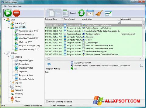 Captura de pantalla Keylogger para Windows XP