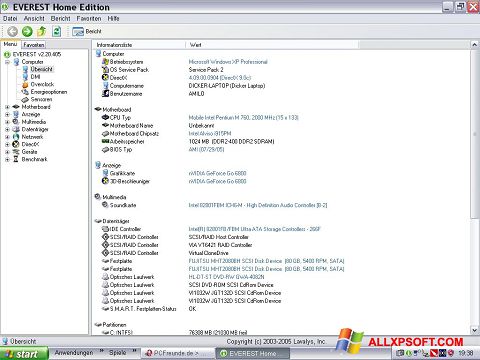 Captura de pantalla EVEREST Home Edition para Windows XP