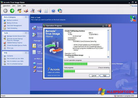 Captura de pantalla Acronis True Image para Windows XP