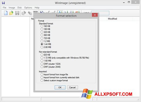 Captura de pantalla WinImage para Windows XP