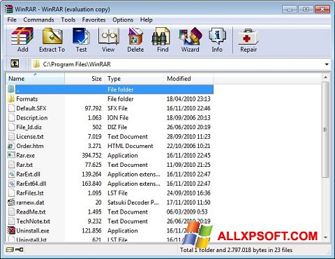 Captura de pantalla WinRAR para Windows XP