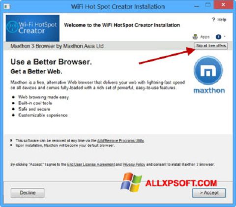 Captura de pantalla Wi-Fi HotSpot Creator para Windows XP