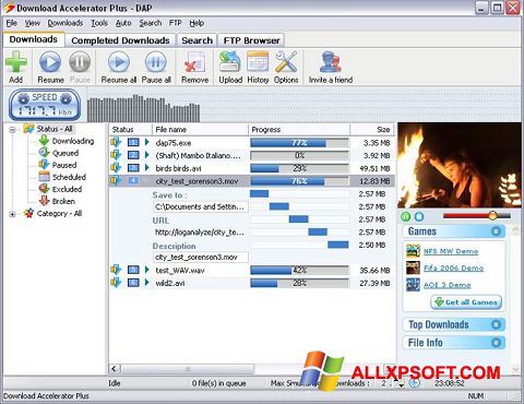 Captura de pantalla Download Accelerator Plus para Windows XP