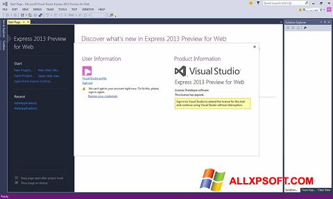 Captura de pantalla Microsoft Visual Studio Express para Windows XP