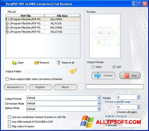 Captura de pantalla PDF to DWG Converter para Windows XP