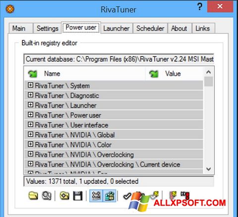 Captura de pantalla RivaTuner para Windows XP