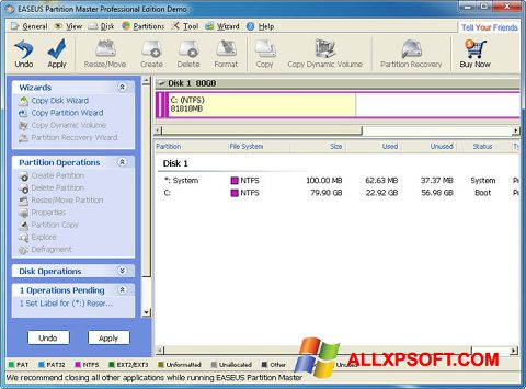 Captura de pantalla EASEUS Partition Master para Windows XP