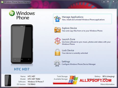 Captura de pantalla Windows Phone Device Manager para Windows XP
