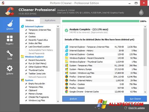 Captura de pantalla CCleaner para Windows XP