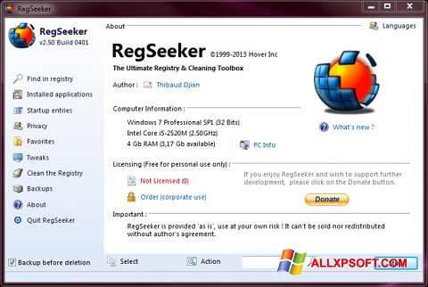 Captura de pantalla RegSeeker para Windows XP