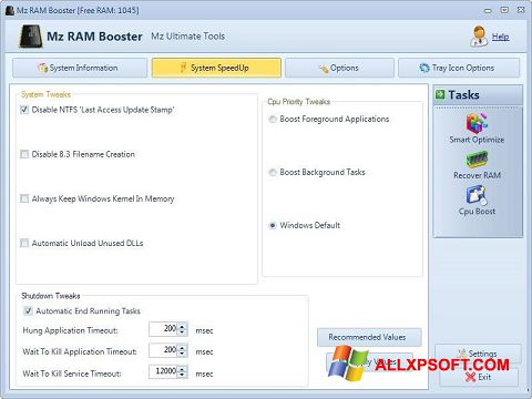 Captura de pantalla Mz RAM Booster para Windows XP