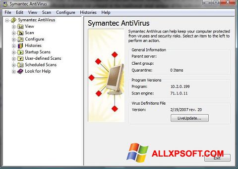 Captura de pantalla Symantec Antivirus para Windows XP