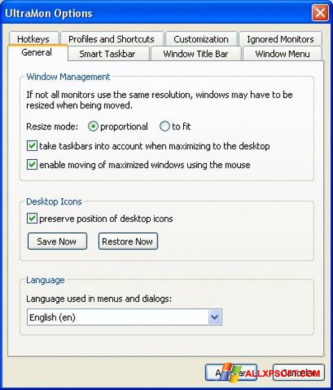Captura de pantalla UltraMon para Windows XP