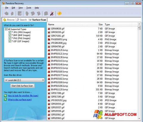 Captura de pantalla Pandora Recovery para Windows XP