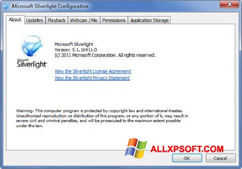 Captura de pantalla Microsoft Silverlight para Windows XP