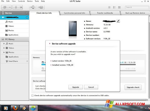 Captura de pantalla LG PC Suite para Windows XP