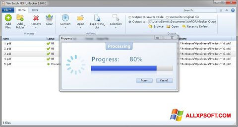 Captura de pantalla PDF Unlocker para Windows XP