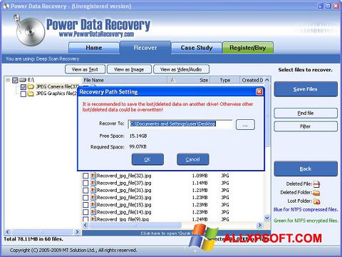Captura de pantalla Wondershare Data Recovery para Windows XP