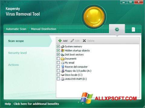 Captura de pantalla Kaspersky Virus Removal Tool para Windows XP