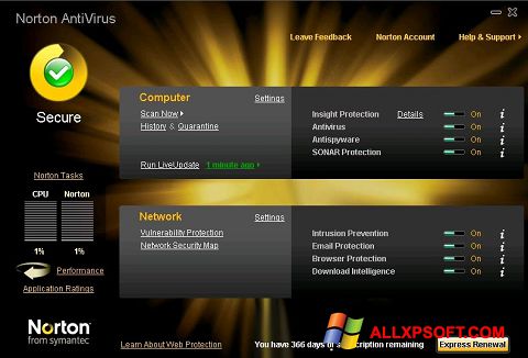 Captura de pantalla Norton AntiVirus para Windows XP