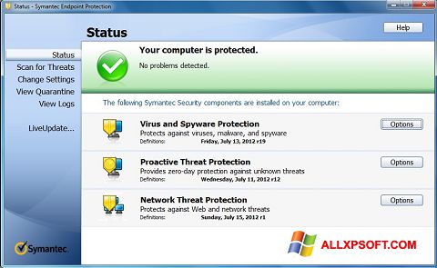 Captura de pantalla Symantec Endpoint Protection para Windows XP