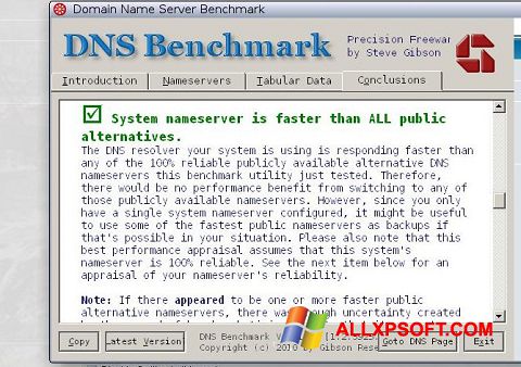 Captura de pantalla DNS Benchmark para Windows XP