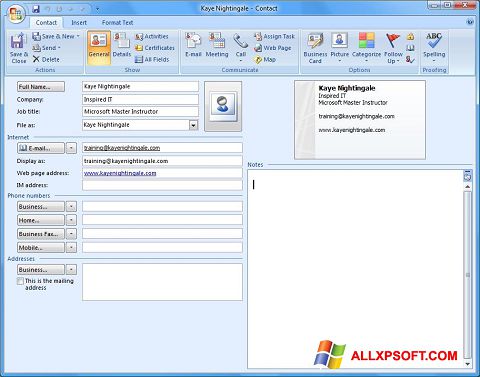 Captura de pantalla Microsoft Outlook para Windows XP