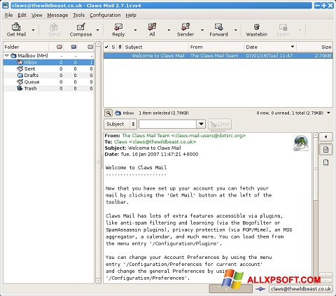 Captura de pantalla Claws Mail para Windows XP