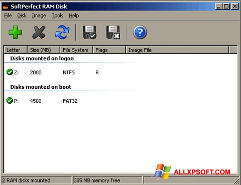 Captura de pantalla SoftPerfect RAM Disk para Windows XP