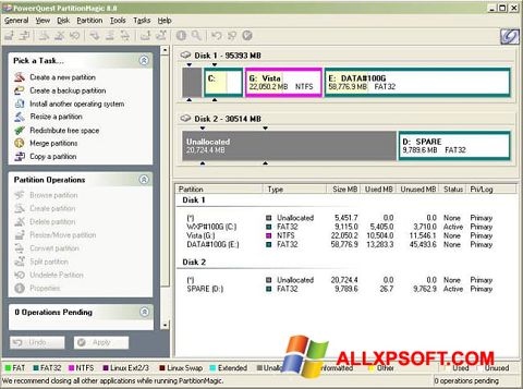 Captura de pantalla Partition Magic para Windows XP