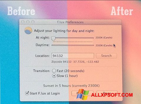 Captura de pantalla F.lux para Windows XP